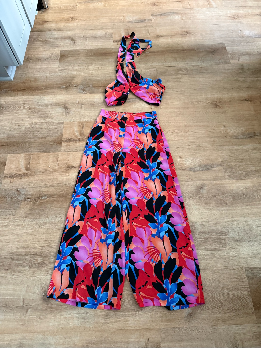 Floral Wide-Leg Crop Jumpsuit Set - Multicolor